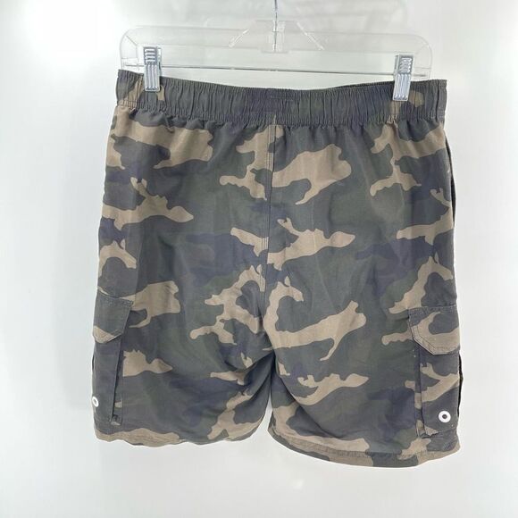 Mens swimsuit swim trunks small camo camouflage cargo pockets olive green elasti - Picture 4 of 6